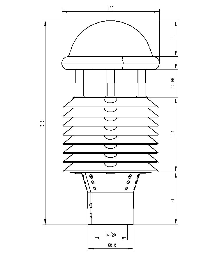 智慧路燈專(zhuān)用氣象環(huán)境監(jiān)測(cè)傳感器產(chǎn)品尺寸圖