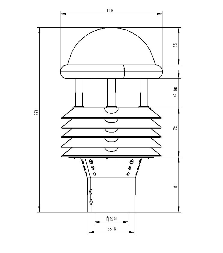 一體式環(huán)境監(jiān)測傳感器產品尺寸圖